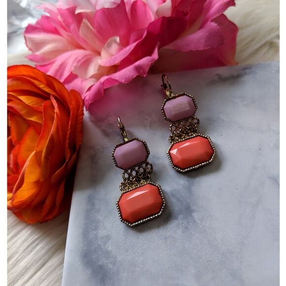 Nwt Chain Link Creamsicle and Pink Earrings - Picture 2 of 8